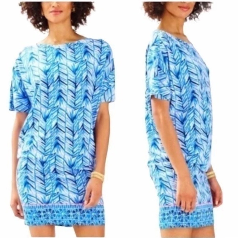 LILLY PULITZER LOWE LAPIS BLUE COSTA VERDE ENGINEERED DOLMAN SLEEVE DRESS